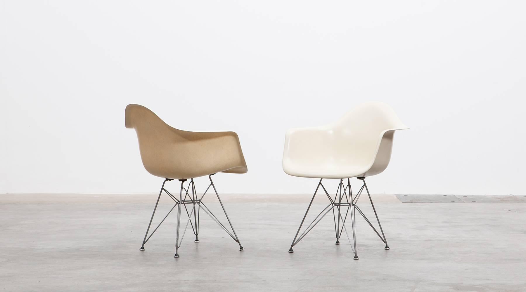 American 1950s white set of six original DAR Armchairs by Charles and Ray Eames