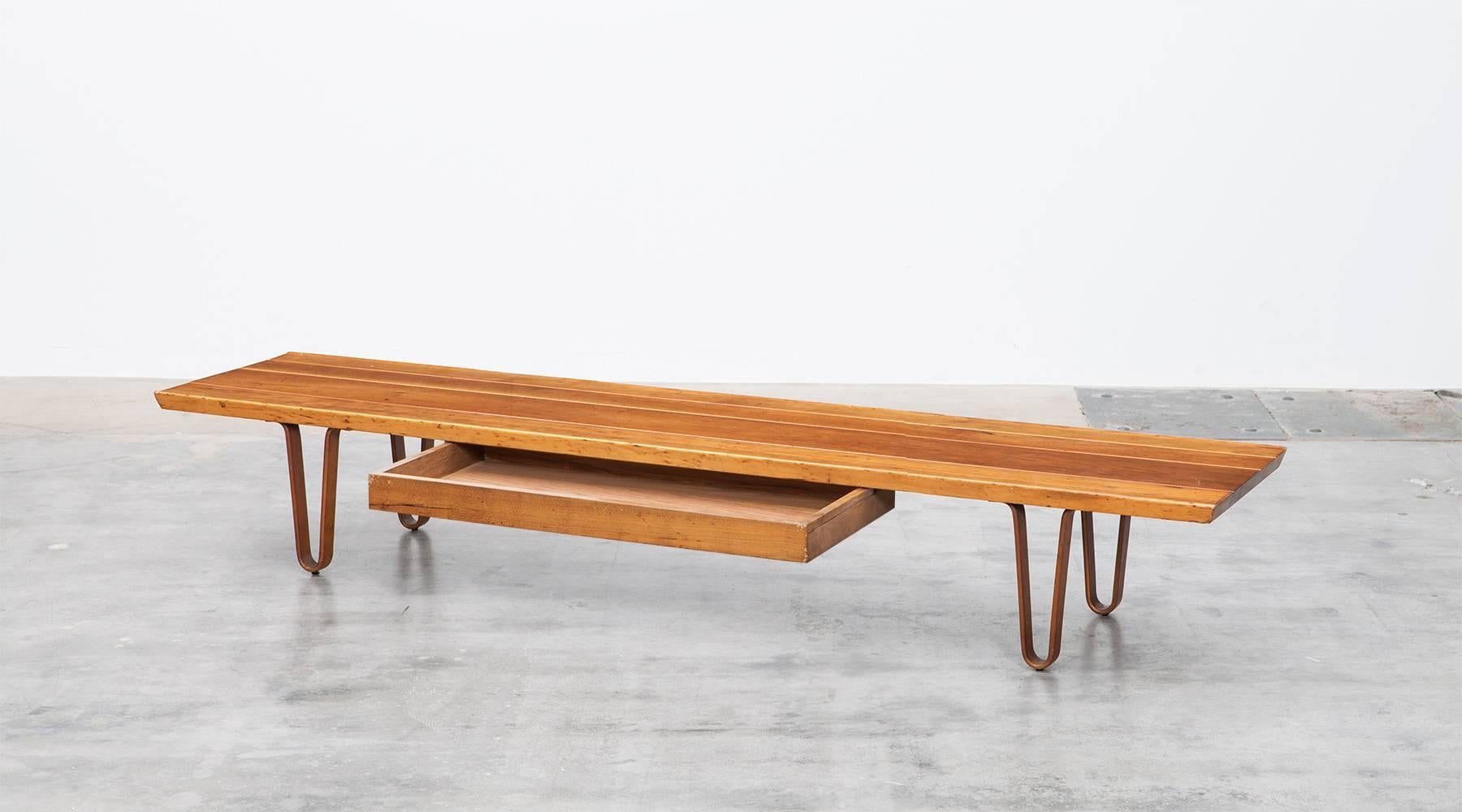 Mid-Century Modern 1950's walnut Bench with Drawer by Edward Wormley 'd'