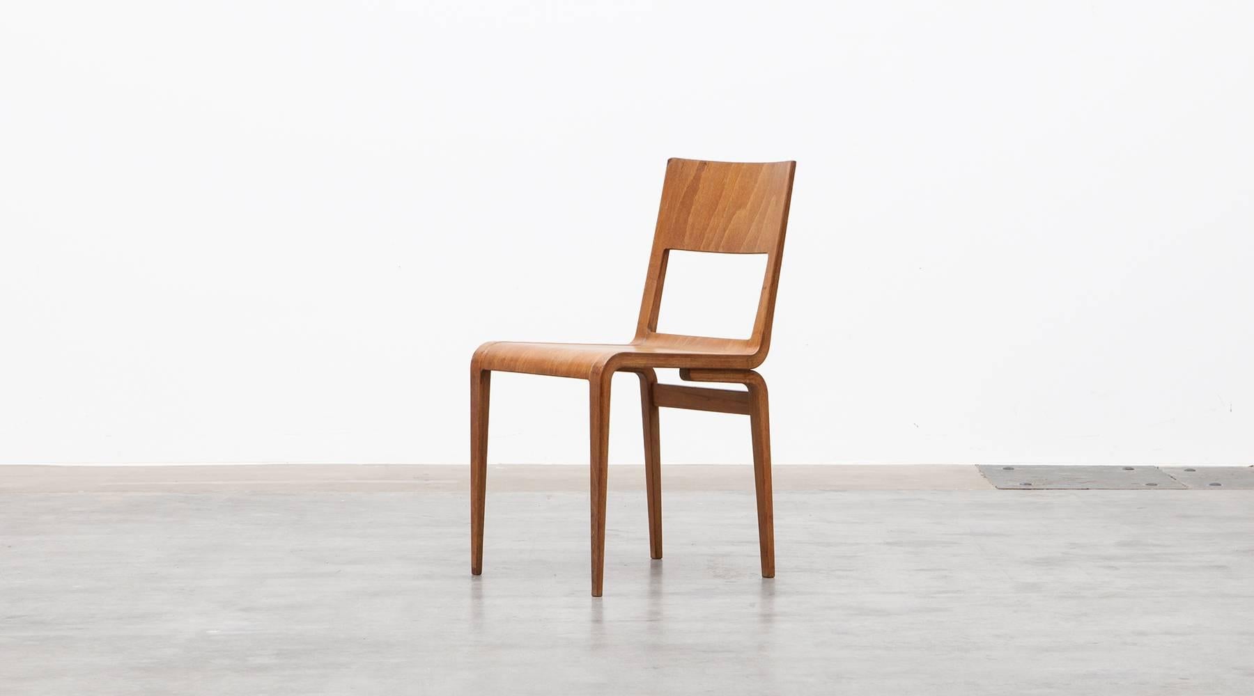 Chair in beech plywood by Erich Menzel, Germany, 1951.

A plywood chair by Erich Menzel designed in 1950. The plywood is made of more than 20 veneer films pressed together. The design of the chair strongly reminds of the design of the Finnish Alvar