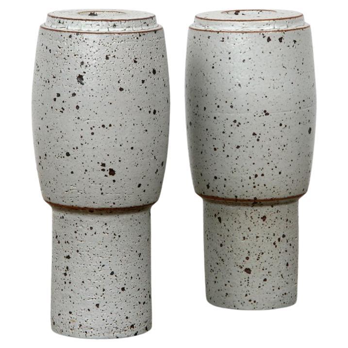 Contemporary grey ceramic Pair of Vases by German Artist Martin Schlotz For Sale