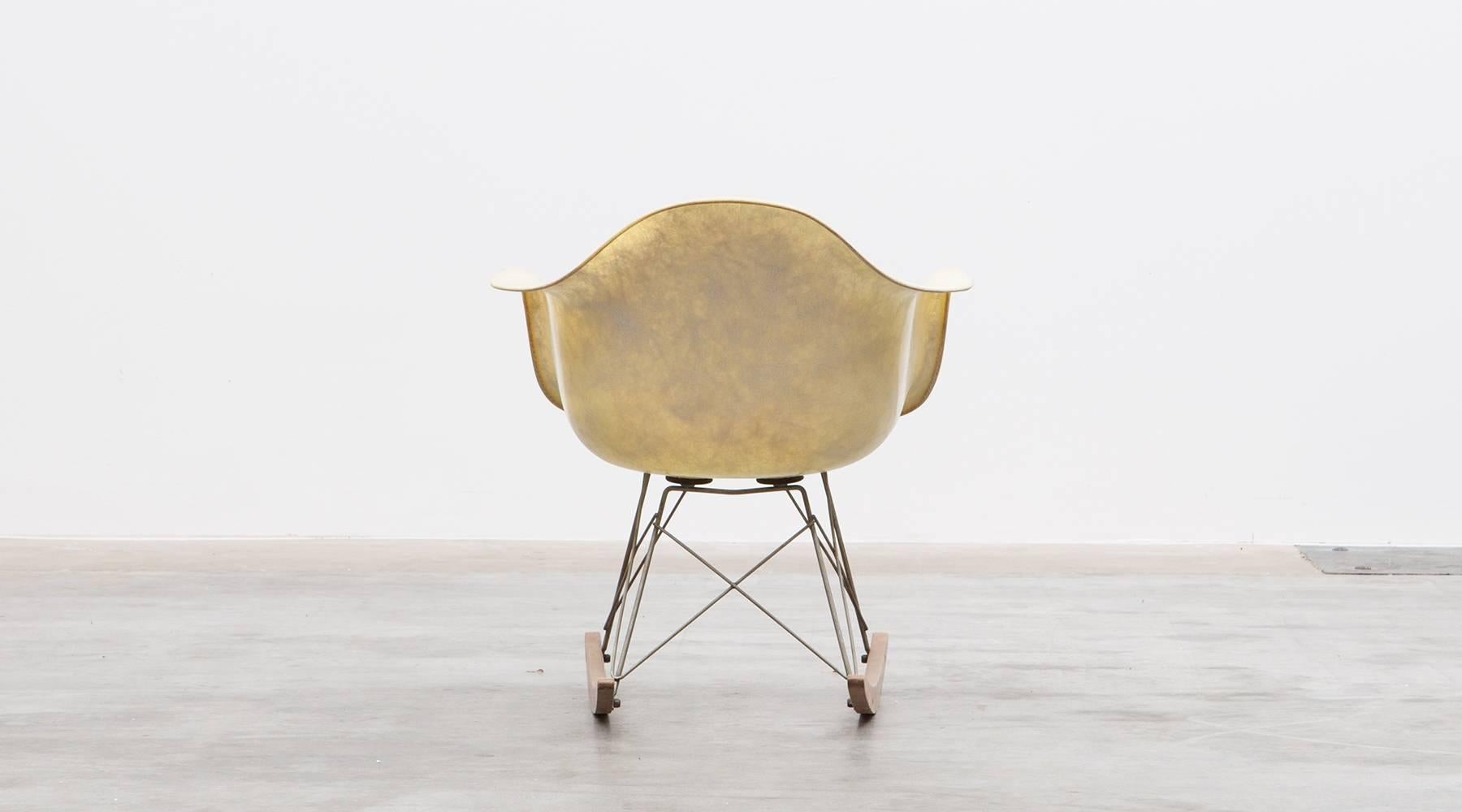 Metal 1948 Parchment Color Fiberglass Shell RAR Rocking Chair by Charles & Ray Eames