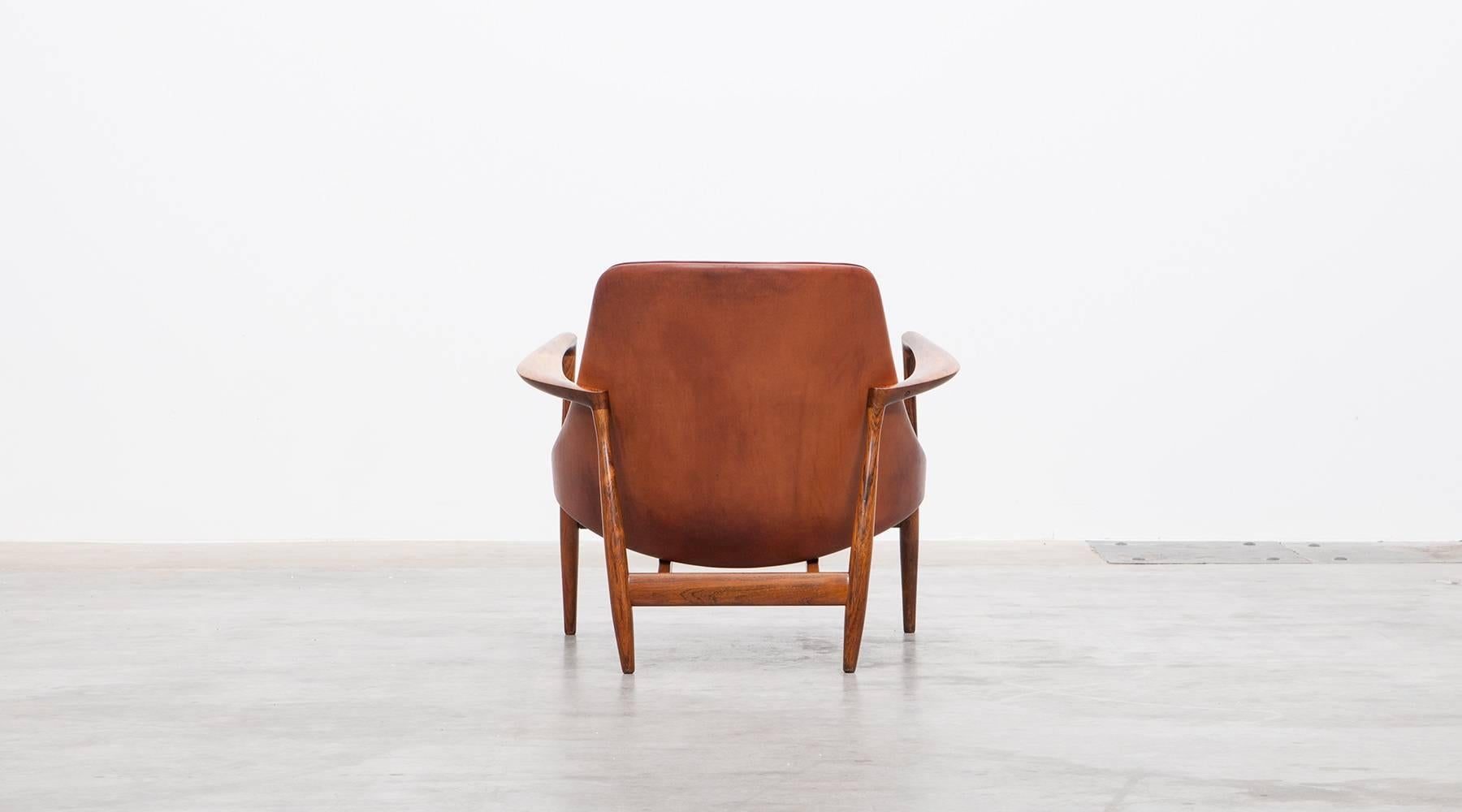 Mid-Century Modern 1950´s brown wooden and leather pair of Lounge Chairs by Ib Kofod-Larsen