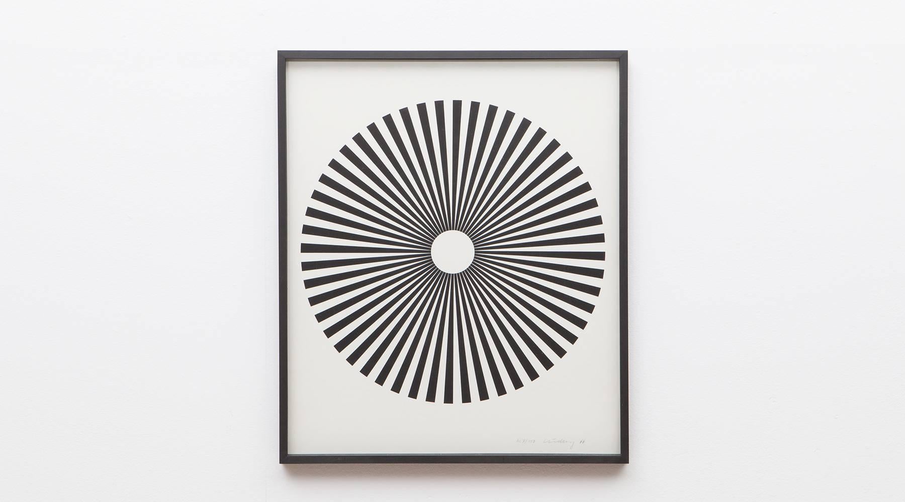 Serigraph on cardboard from German artist Wolfgang Ludwig, which is regarded as one of the most important German representatives of the Op-Art. The work is from 1966 and both are signed in the front, limited edition. Including wooden high-quality