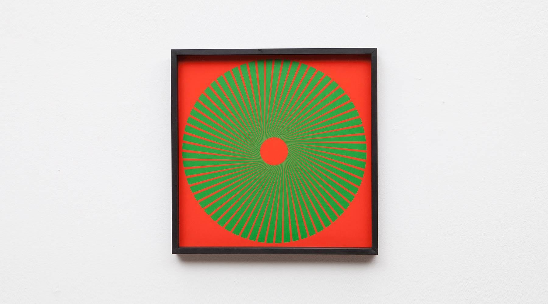 Screenprints on cardboard by German artist Wolfgang Ludwig. The work is from 1966, each signed in the front. Measurements including wooden high-quality shadow-box frame H 37, W 37 cm. 

Ludwig is regarded as one of the most important German artists