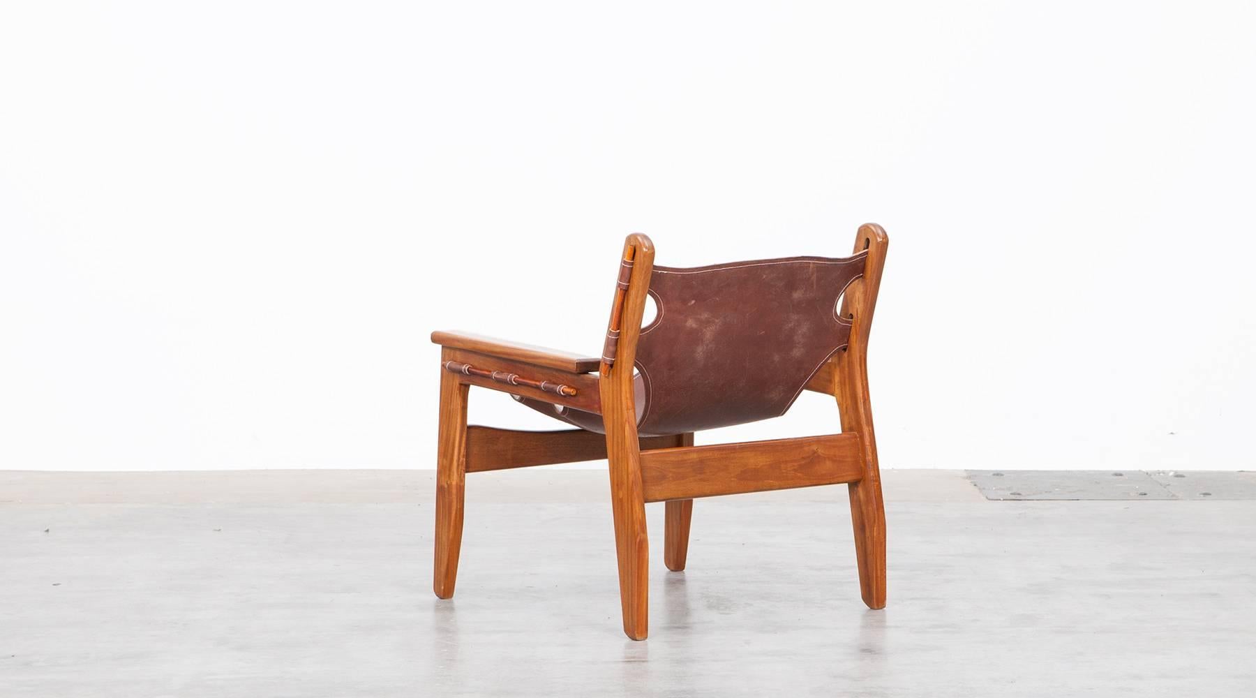 Brazilian 19702 brown leather and wood Lounge Chairs by Sergio Rodrigues For Sale