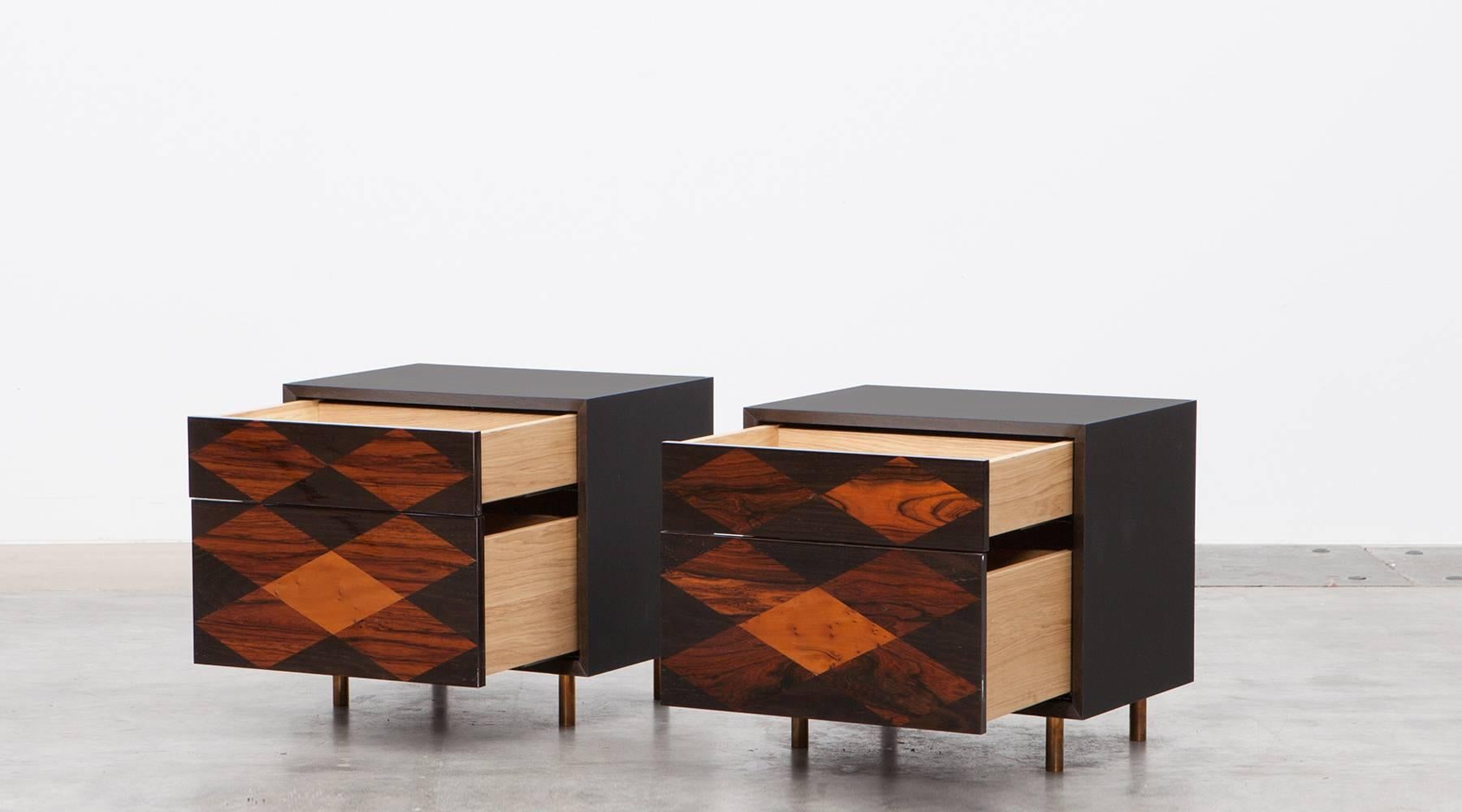 German Contemporary Brown Wood Pair of Nightstands by Johannes Hock