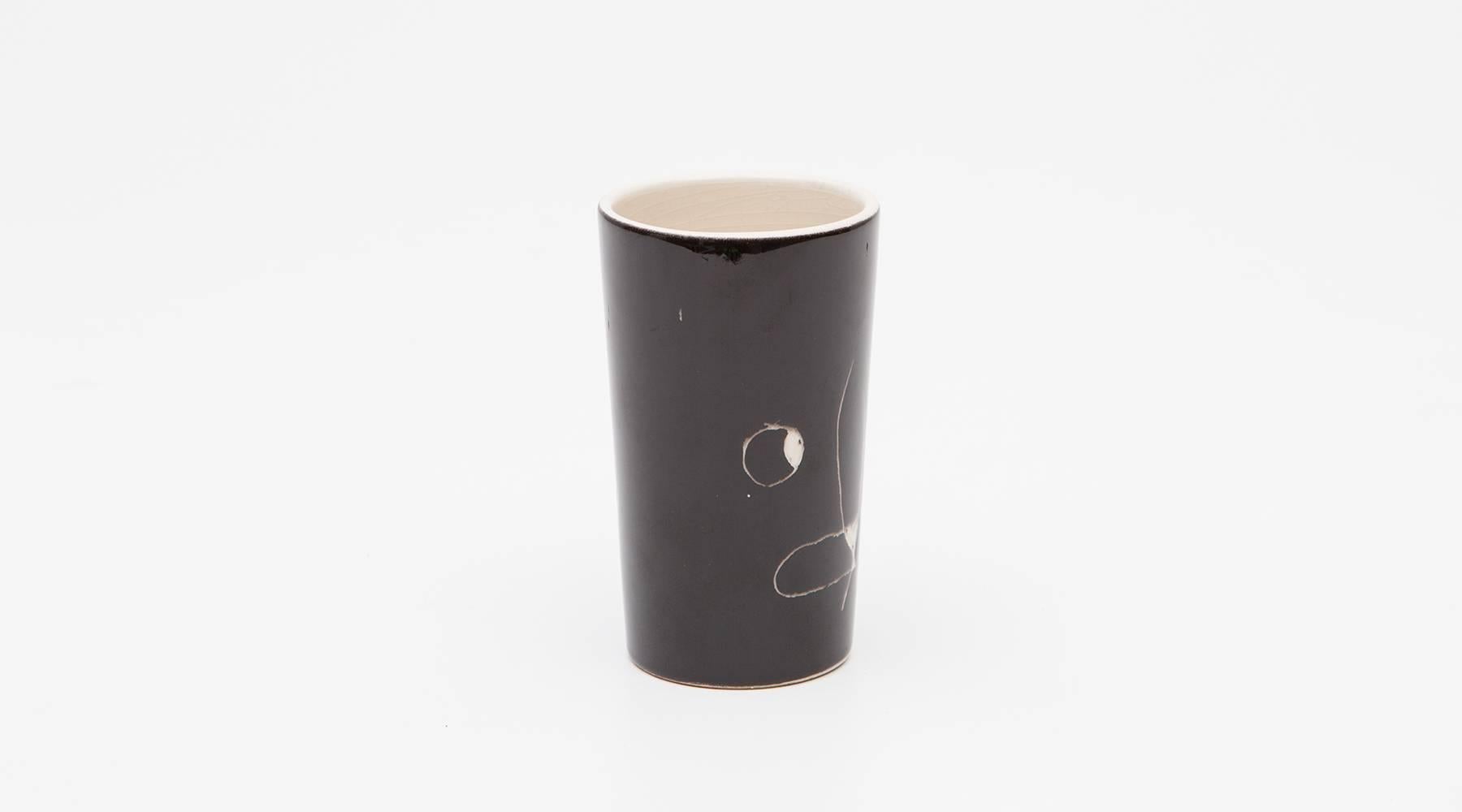 Mid-20th Century Black and White Ceramic Cup by Joan Miró