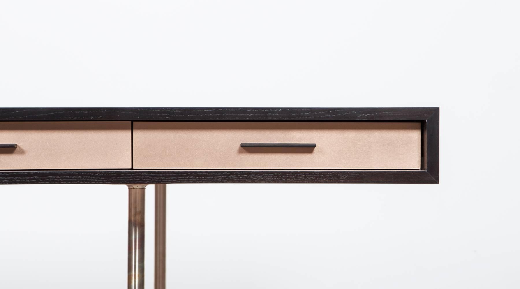 Bronzed Contemporary Brown Wood and Rosewood Desk by Johannes Hock 'C'