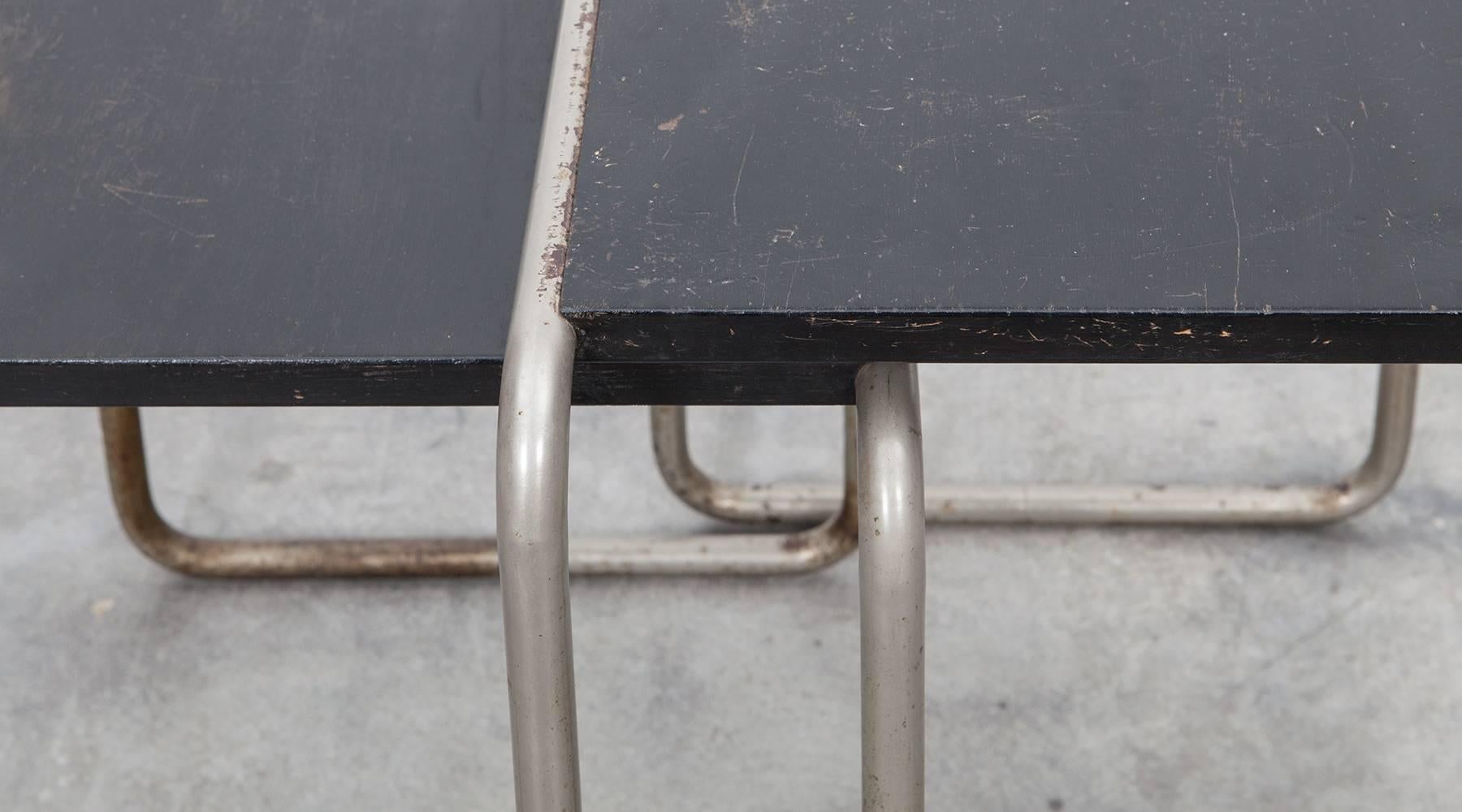 Lacquered 1920s Black Stained Wood, Chromium-Plated Steel Nesting Tables by Marcel Breuer