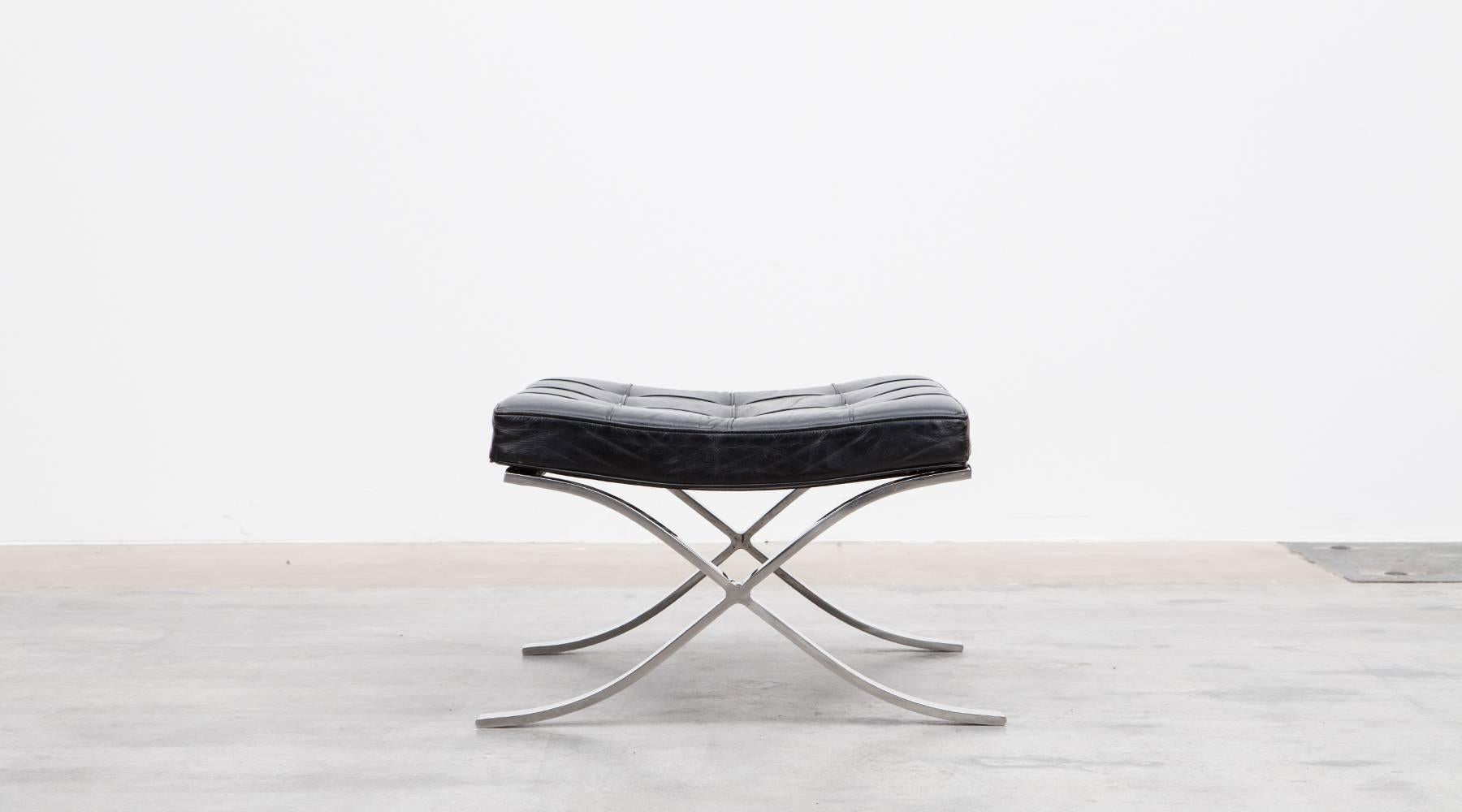 Mid-Century Modern 1920s Black Leather Ottoman by Mies van der Rohe