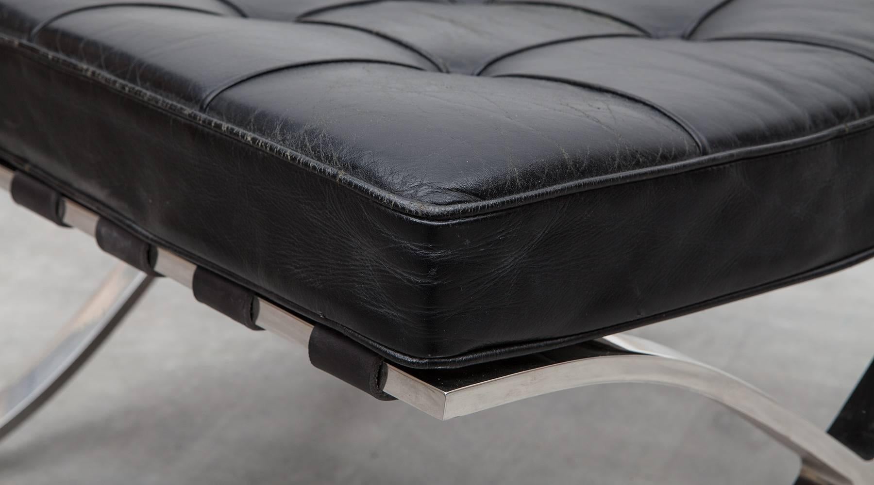 American 1920s Black Leather Ottoman by Mies van der Rohe