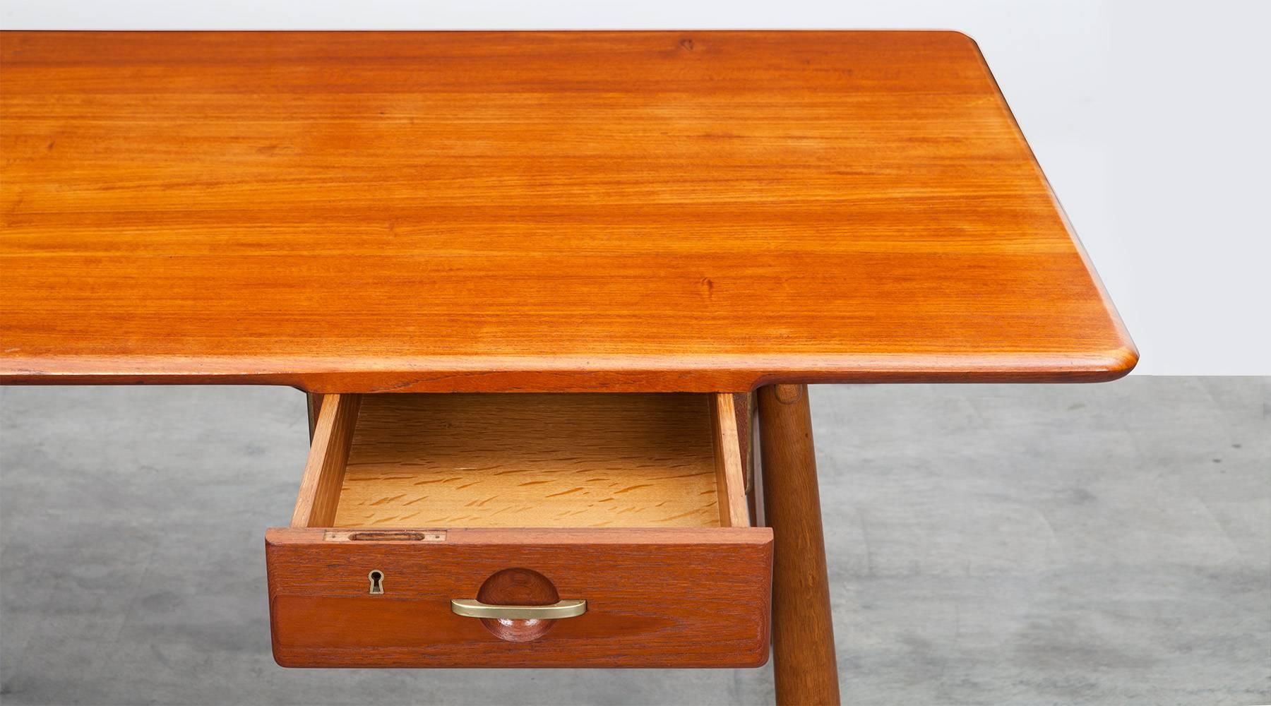 Metal 1950s Brown Teak Desk by Hans Wegner for Johannes Hansen