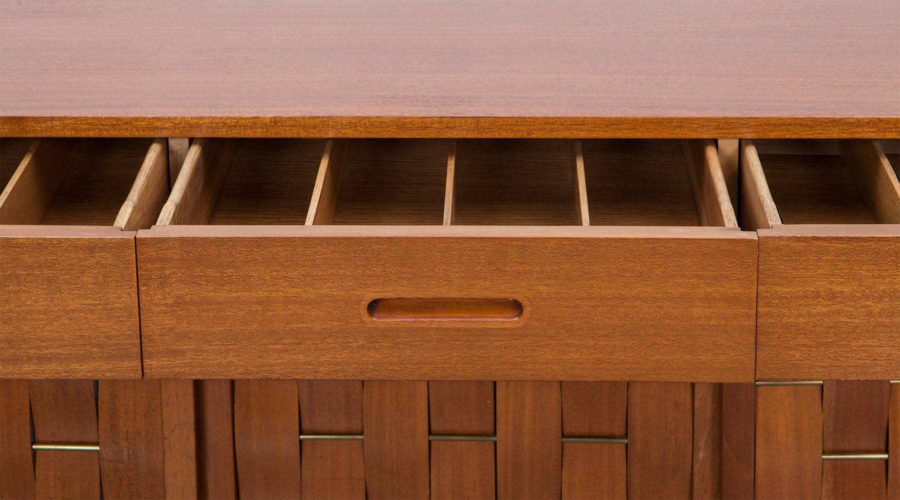 Brass 1950s Brown Mahogany Sideboard by Edward Wormley