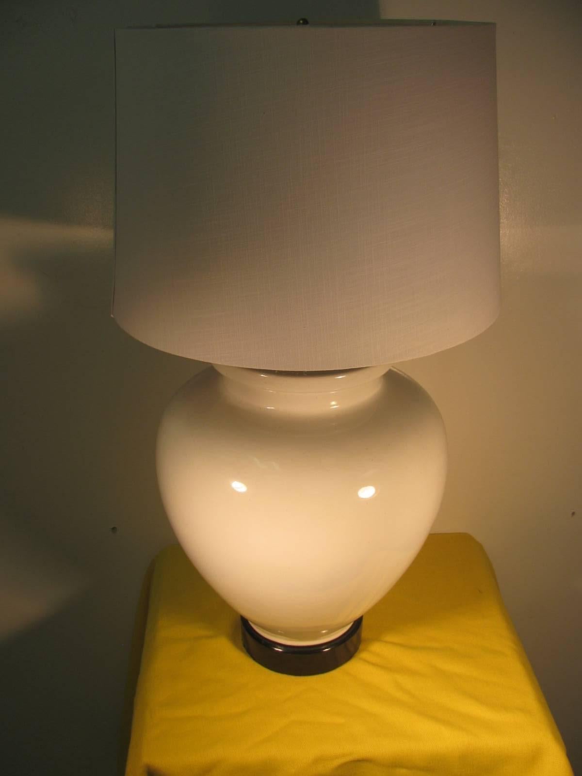 American Pair of Large Elegant White Porcelain Glazed Ceramic Table Lamps