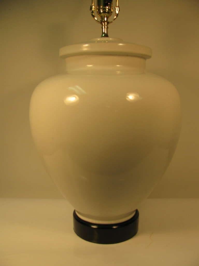 Mid-20th Century Pair of Large Elegant White Porcelain Glazed Ceramic Table Lamps