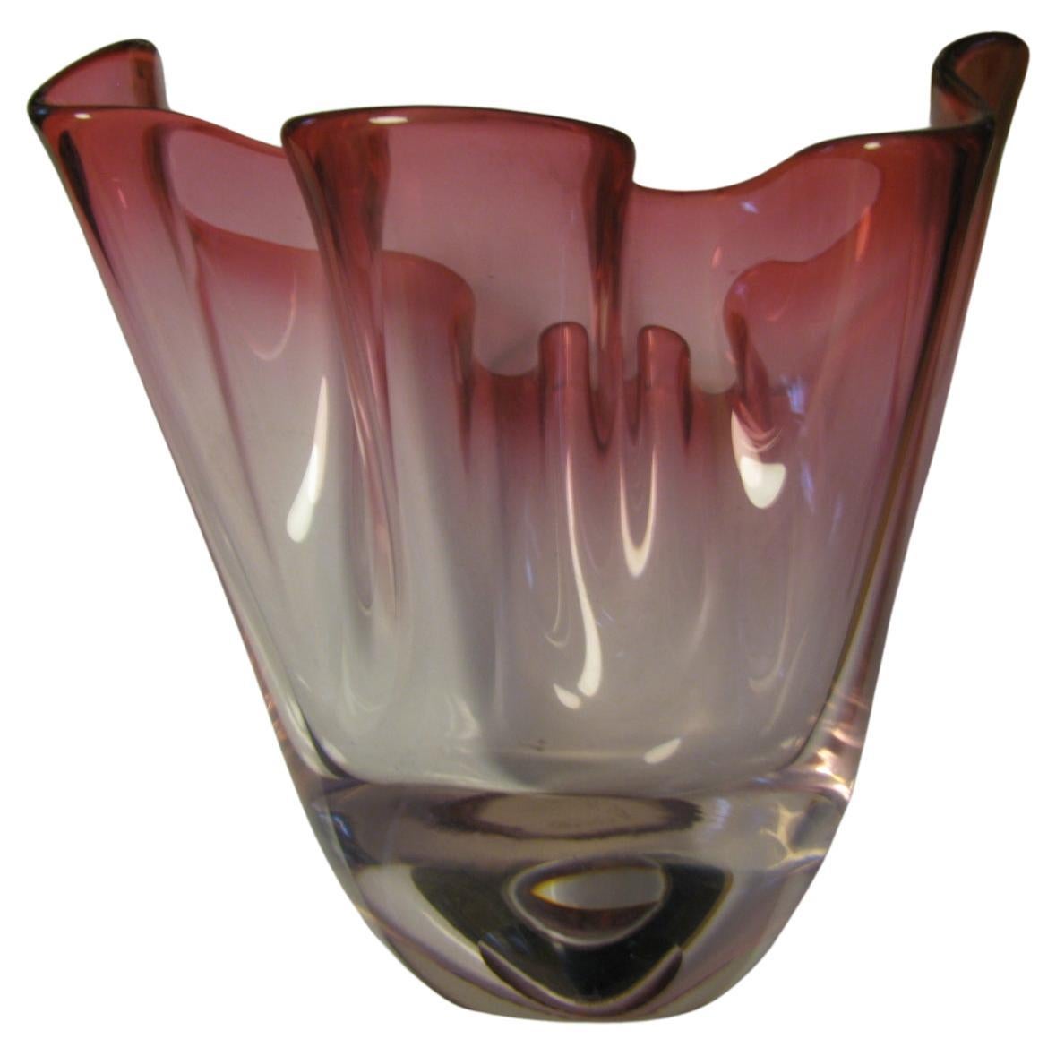 Large Mid-Century Modern Handkerchief Art Glass Vase by Chalet For Sale