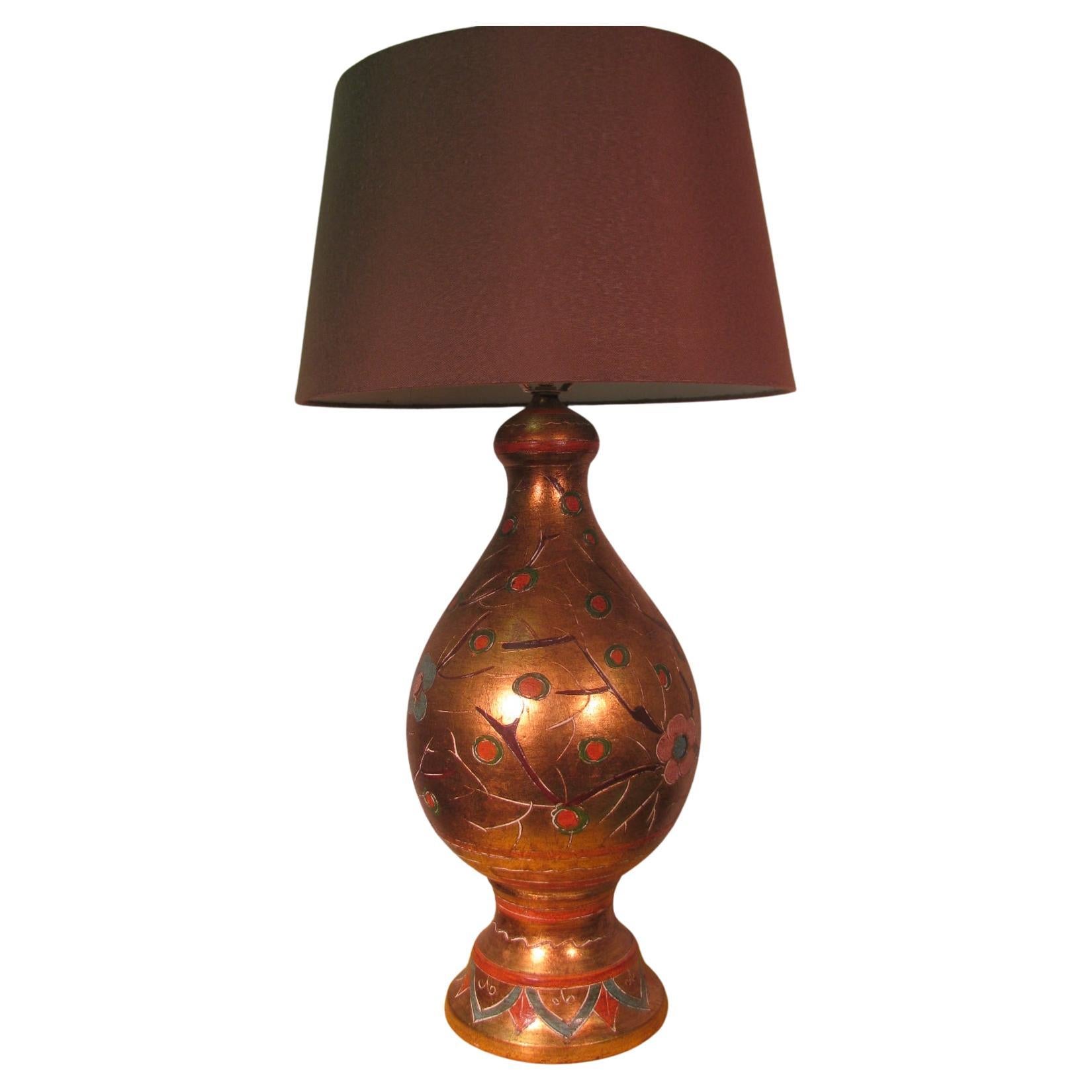 Pottery Pair of Hollywood Regency Handmade Italian Terracotta Gilt Decorated Table Lamps For Sale