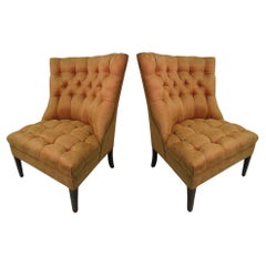 Pair of Hollywood Regency Mid Century Button Tufted Slipper Chairs