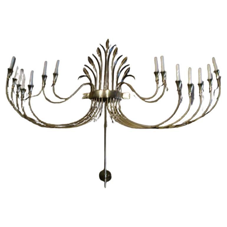 Hollywood Regency Large Classical Mid Century Brass Sconce Style of Tommi Parzinger For Sale