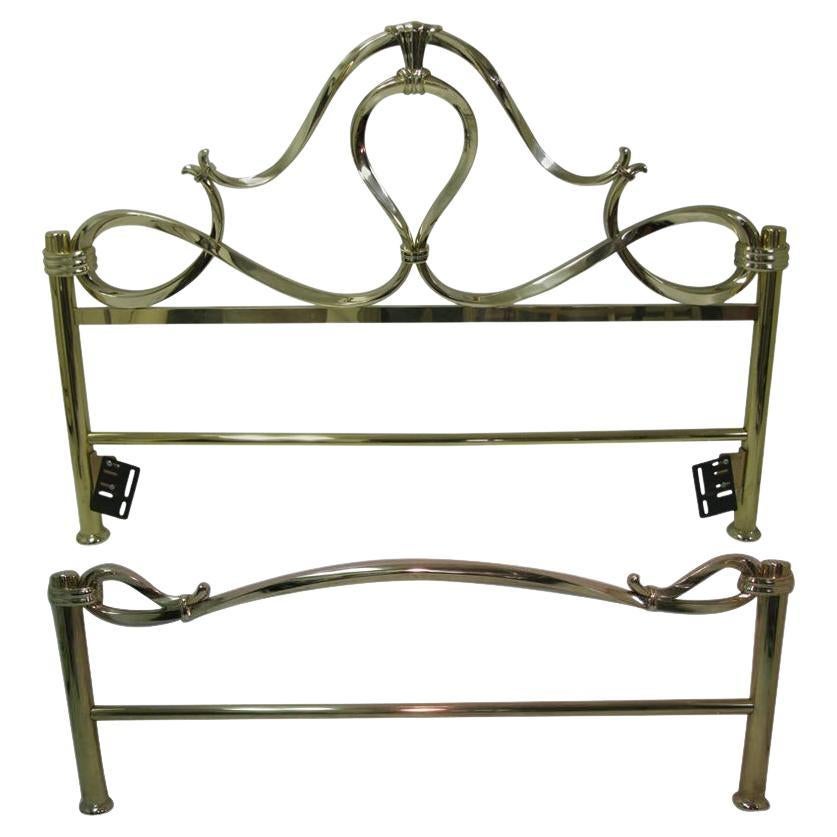 Italian Mid Century Hollywood Regency Solid Brass Bed w Brass Foot Board  For Sale