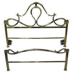 Used Italian Mid Century Hollywood Regency Solid Brass Bed w Brass Foot Board 