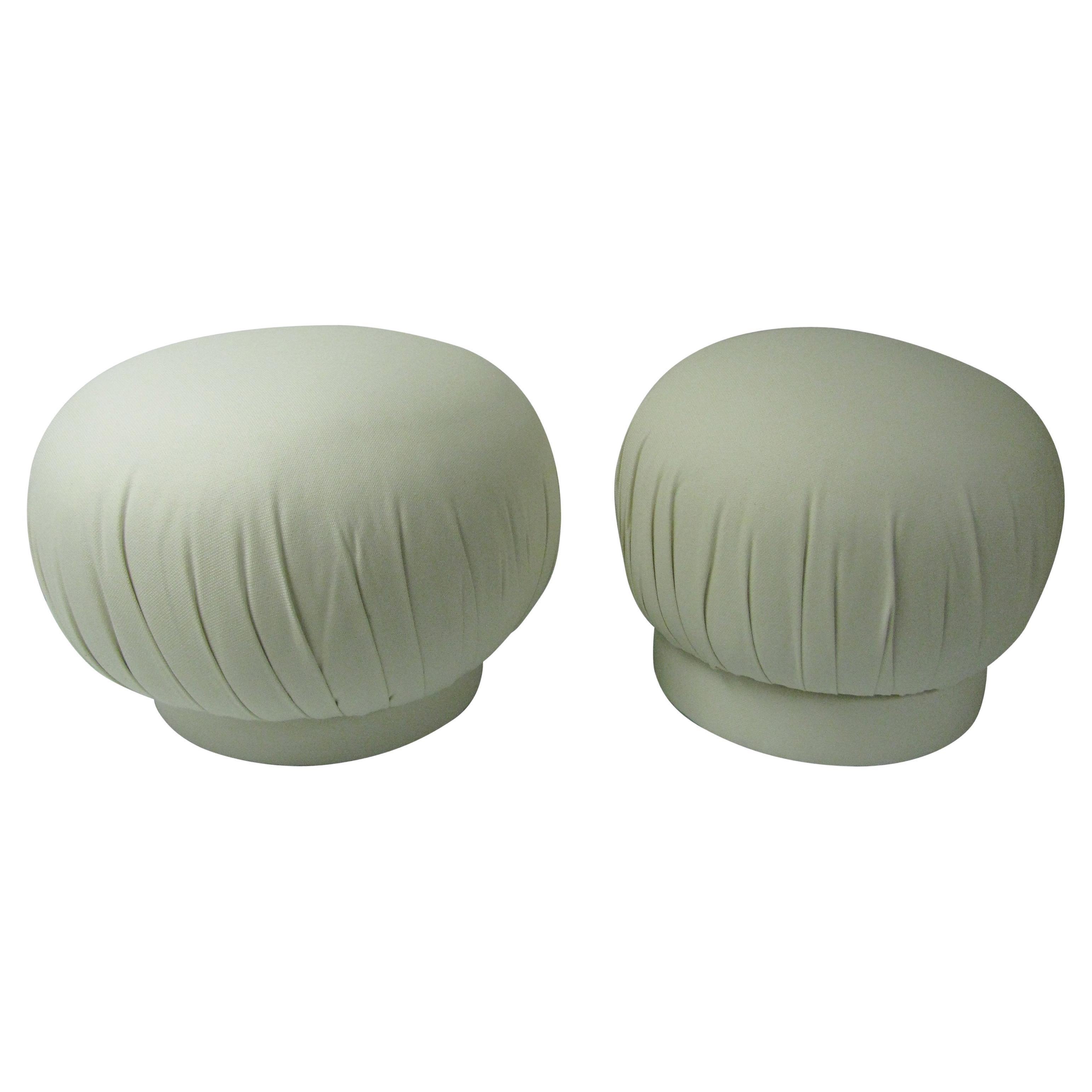 Pair of Round Mid-Century Modern His & Her Poufs