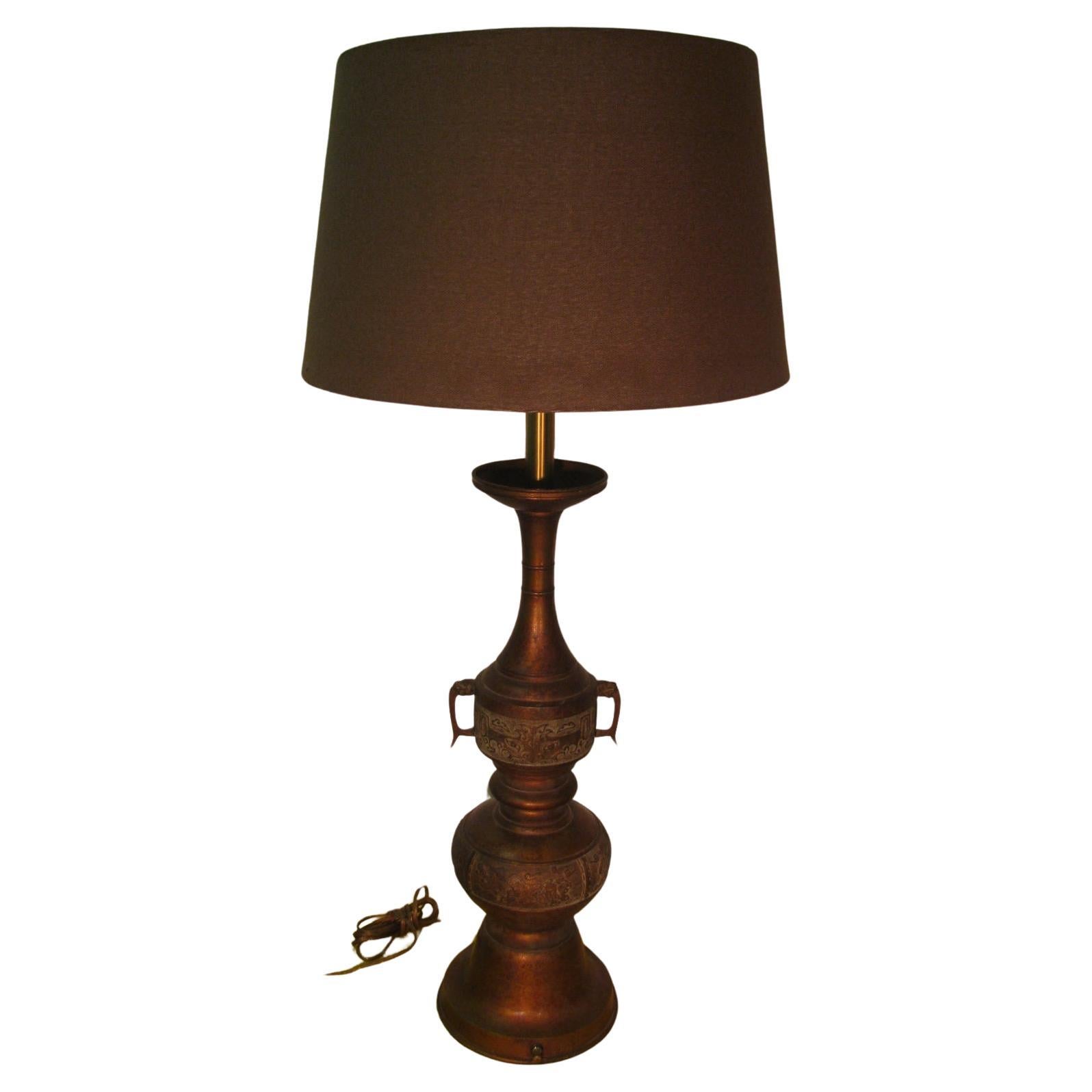 Mid-20th Century Pair of Mid Century Tall Japanese Bronze Patinated Table Lamps For Sale