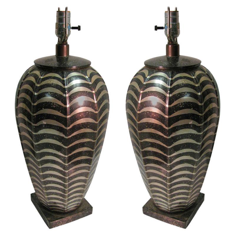 Pair of Mid-Century Modern Patinated Metal Table Lamps by Jay Spectre For Sale