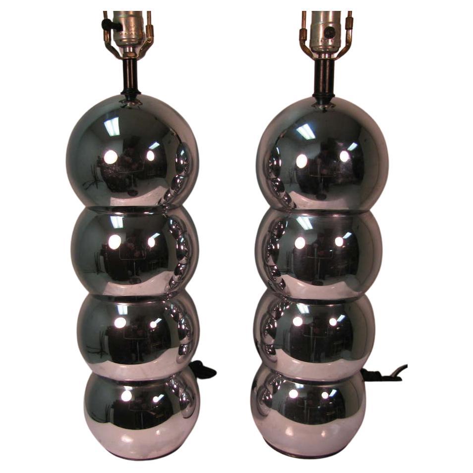 Mid-Century Modern Pair of Mid Century Nickel Chrome Stacked Ball Table Lamps by George Kovacs For Sale