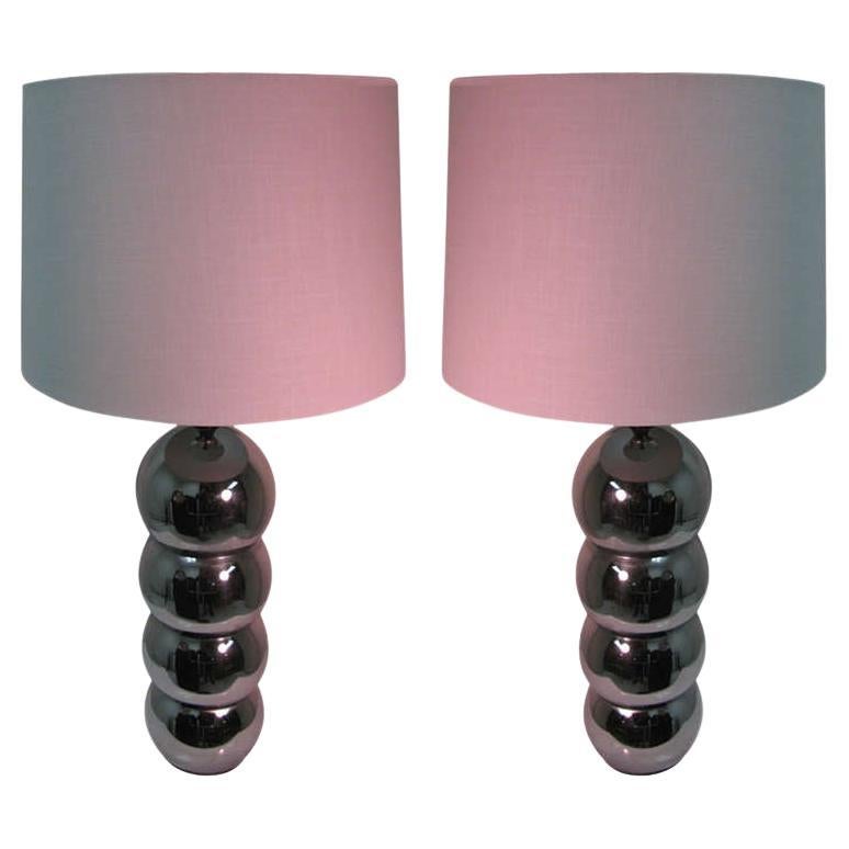 Pair of Mid Century Nickel Chrome Stacked Ball Table Lamps by George Kovacs For Sale