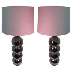 Vintage Pair of Mid Century Nickel Chrome Stacked Ball Table Lamps by George Kovacs