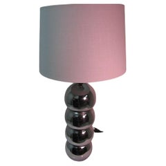 Pair of Mid Century Nickel Chrome Stacked Ball Table Lamps by George Kovacs