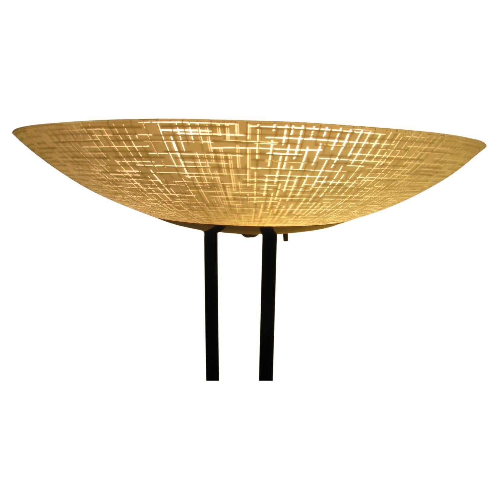 Lampada Torchiere di Gerald Thurston, metà del secolo scorso, con paralume in vetro a forma di piatto in vendita 1
