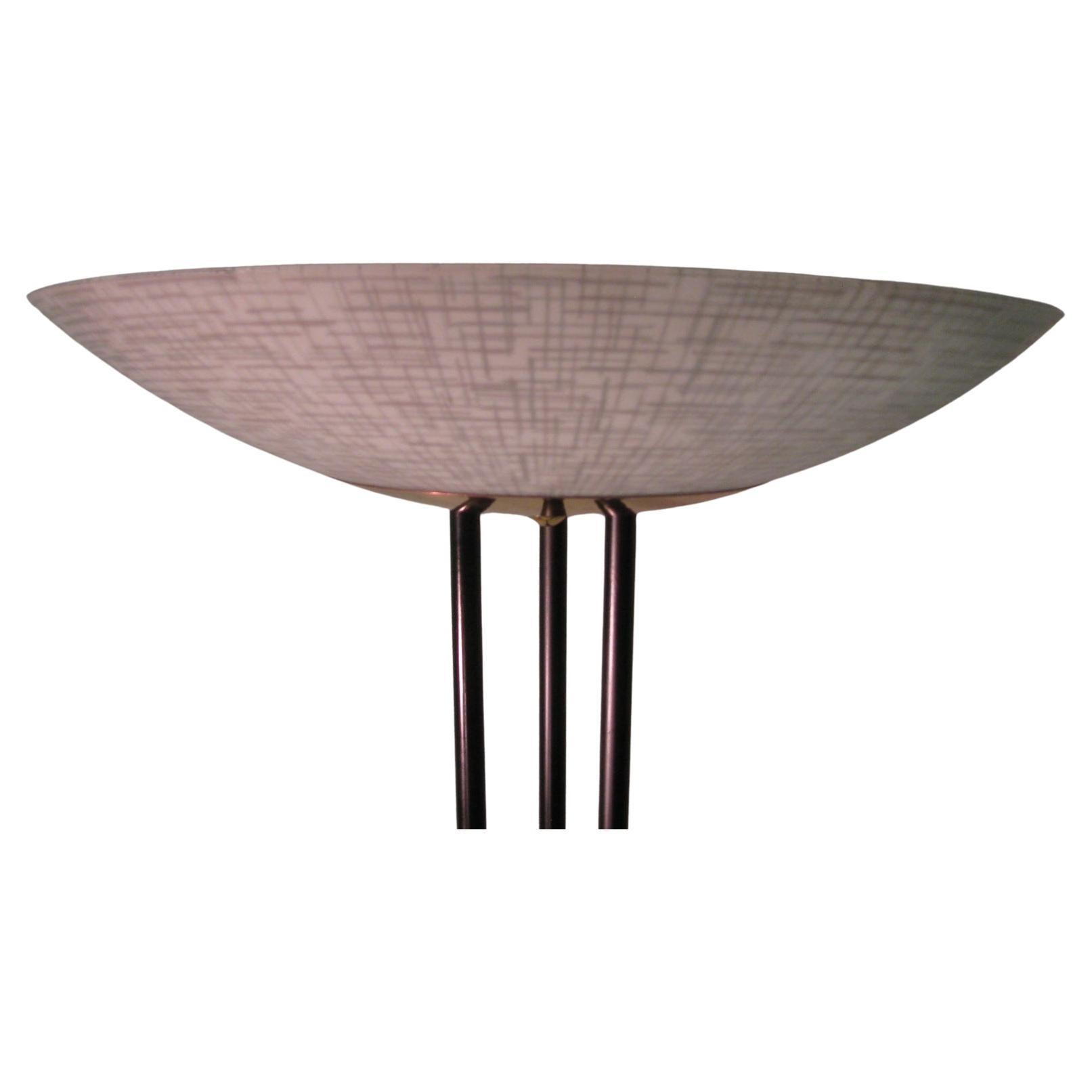 American Mid Century Modern Gerald Thurston Torchiere Lamp with Glass Dish Shade For Sale