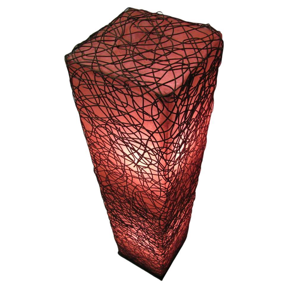 Hand-Crafted Mid-Century Modern Italian Sculptural Fiberglass with Rattan Floor Lamp For Sale