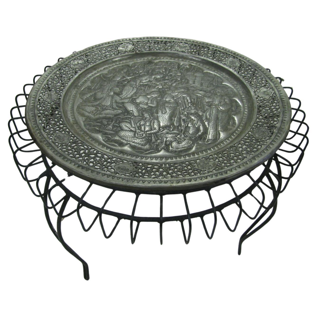 Turkish Handmade Reticulated Tray on a Mid-Century Modern Side Table Base For Sale