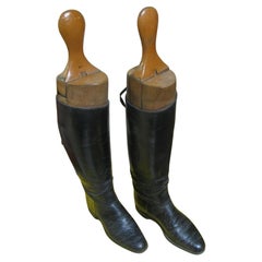 Vintage Pair of 1940s Mid Century Ladies Riding Boots with Wooden Stretchers