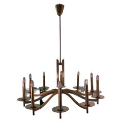 Vintage Mid-Century Modern Classical Brass Ten Arm Chandelier with Glass Bobeches