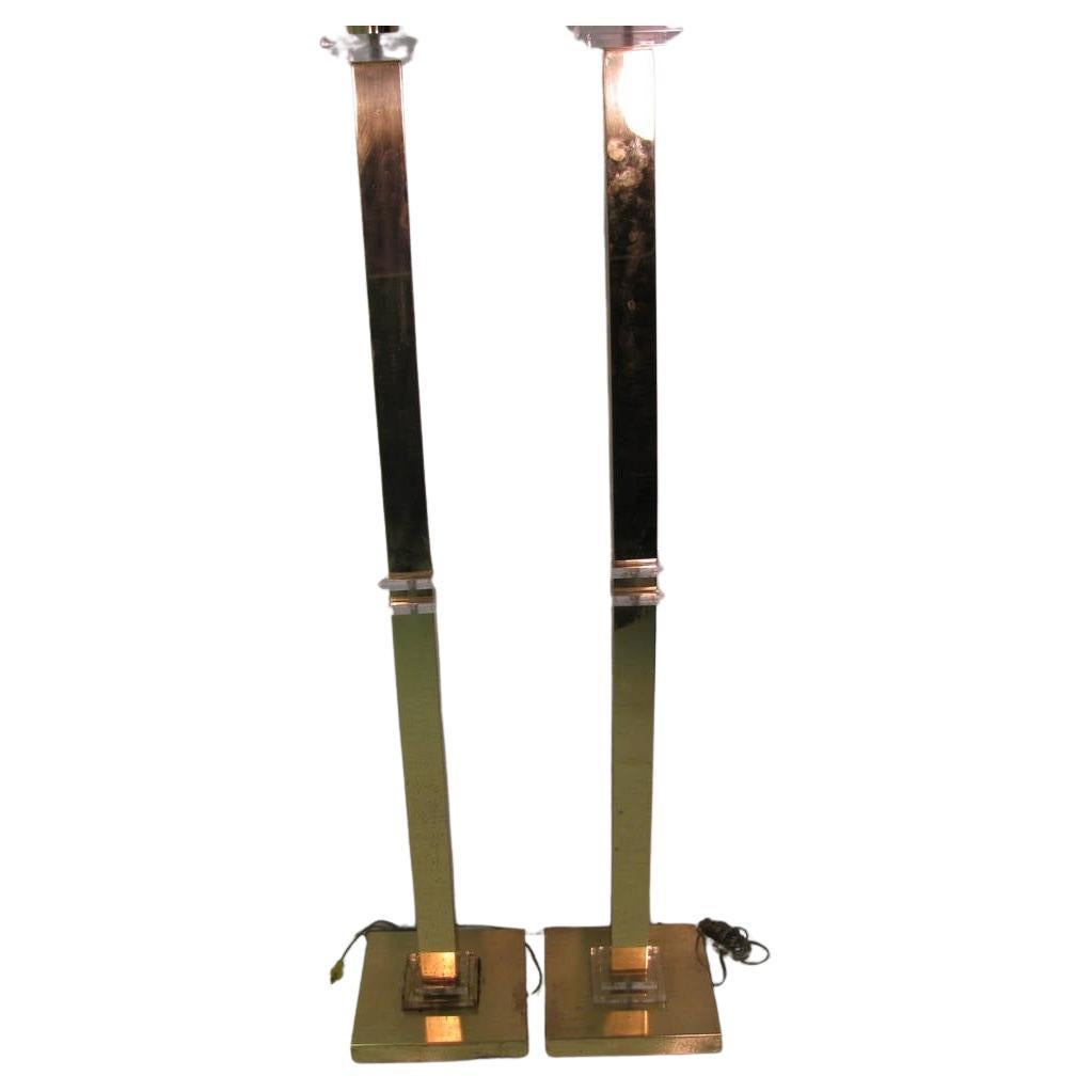 Mid-Century Modern Pair of Mid Century Modern Frederick Cooper Brass and Lucite Floor Lamps For Sale