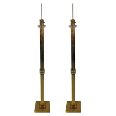 Retro Pair of Mid Century Modern Frederick Cooper Brass and Lucite Floor Lamps