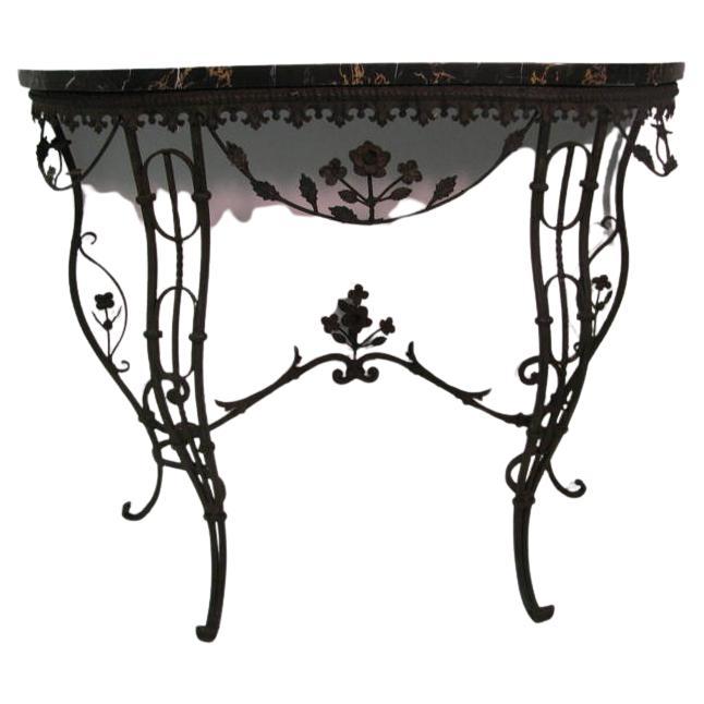 Wrought Iron Mid Century French Iron and Portoro Mable Console Table