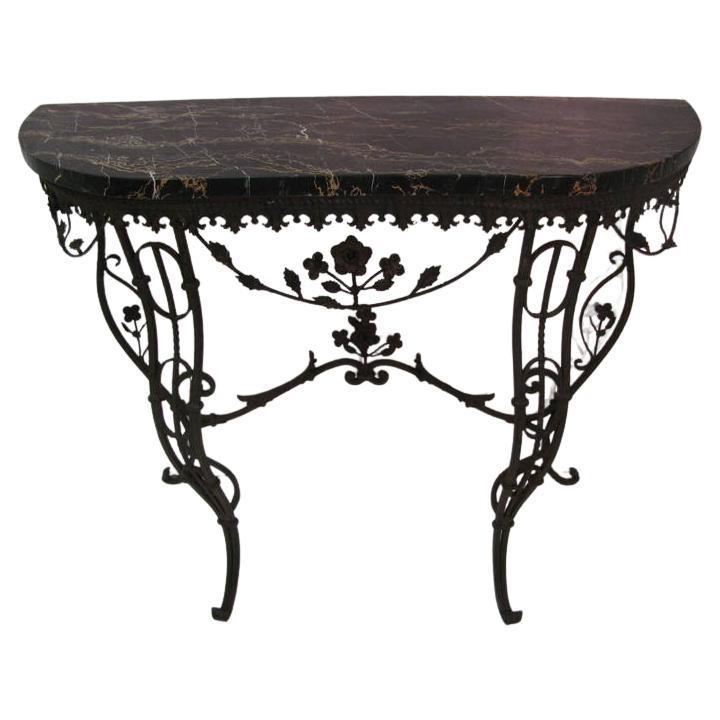 Mid Century French Iron and Portoro Mable Console Table