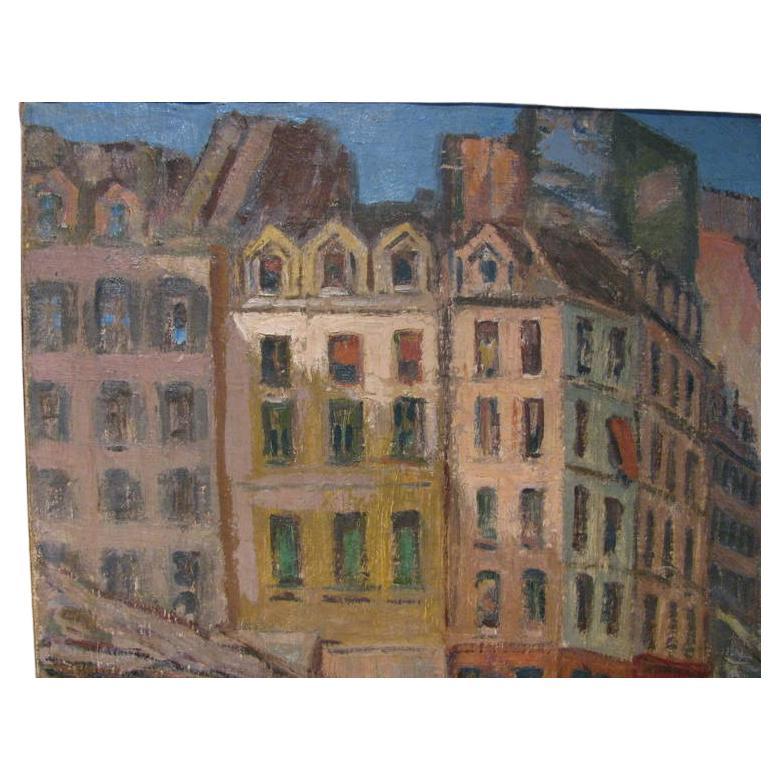 Well constructed impressionist painting depicting a Paris street scene. Fantastic color. Beautiful original frame signed Abramawitz
