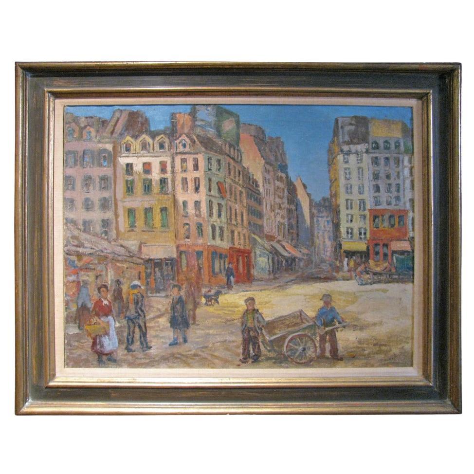 Paris Street Scene with an Active Morning 1912 by Artist Albert Abramovitz For Sale