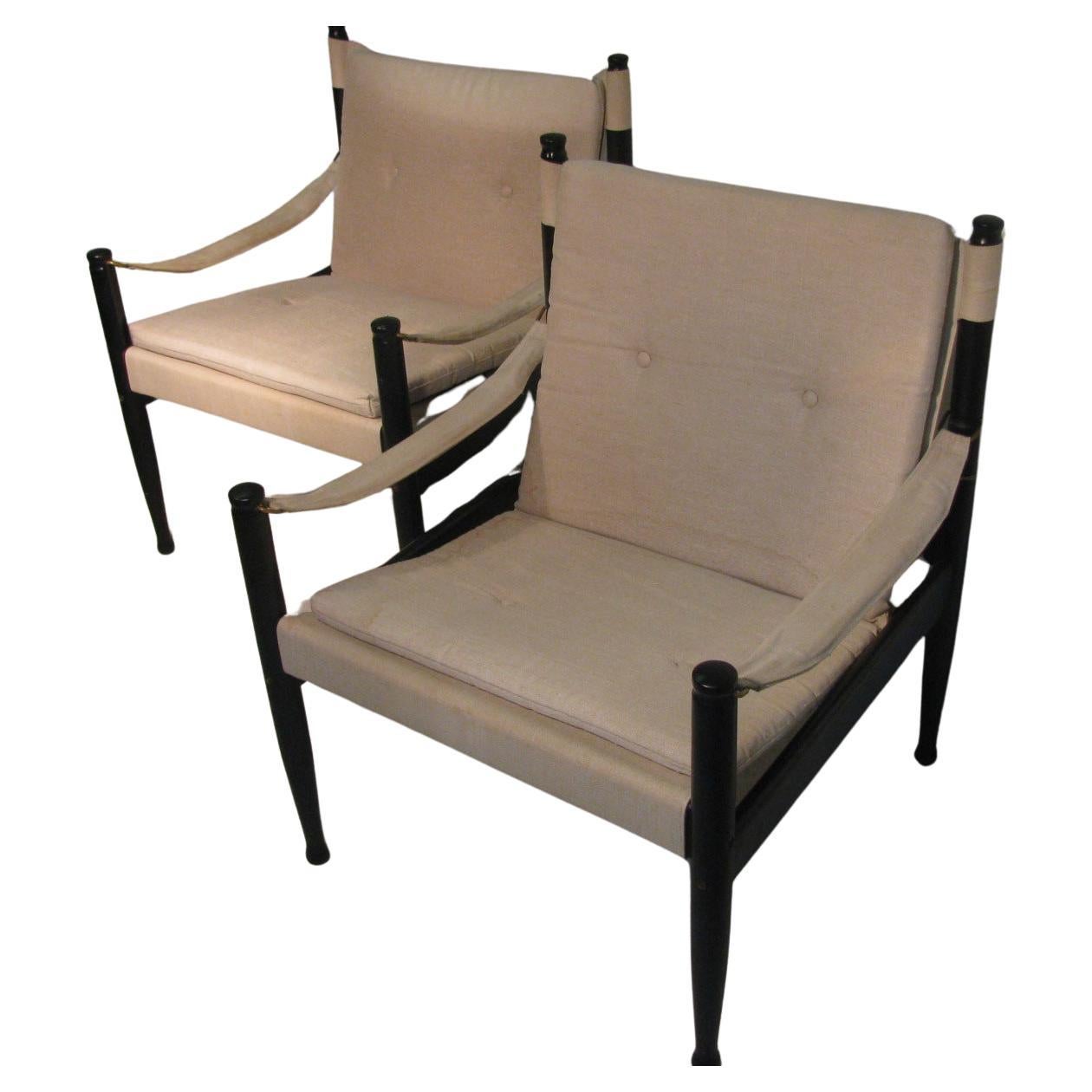 Tissage Paire de chaises longues de campagne Safari danoises modernes du milieu du siècle par Erik Worts en vente