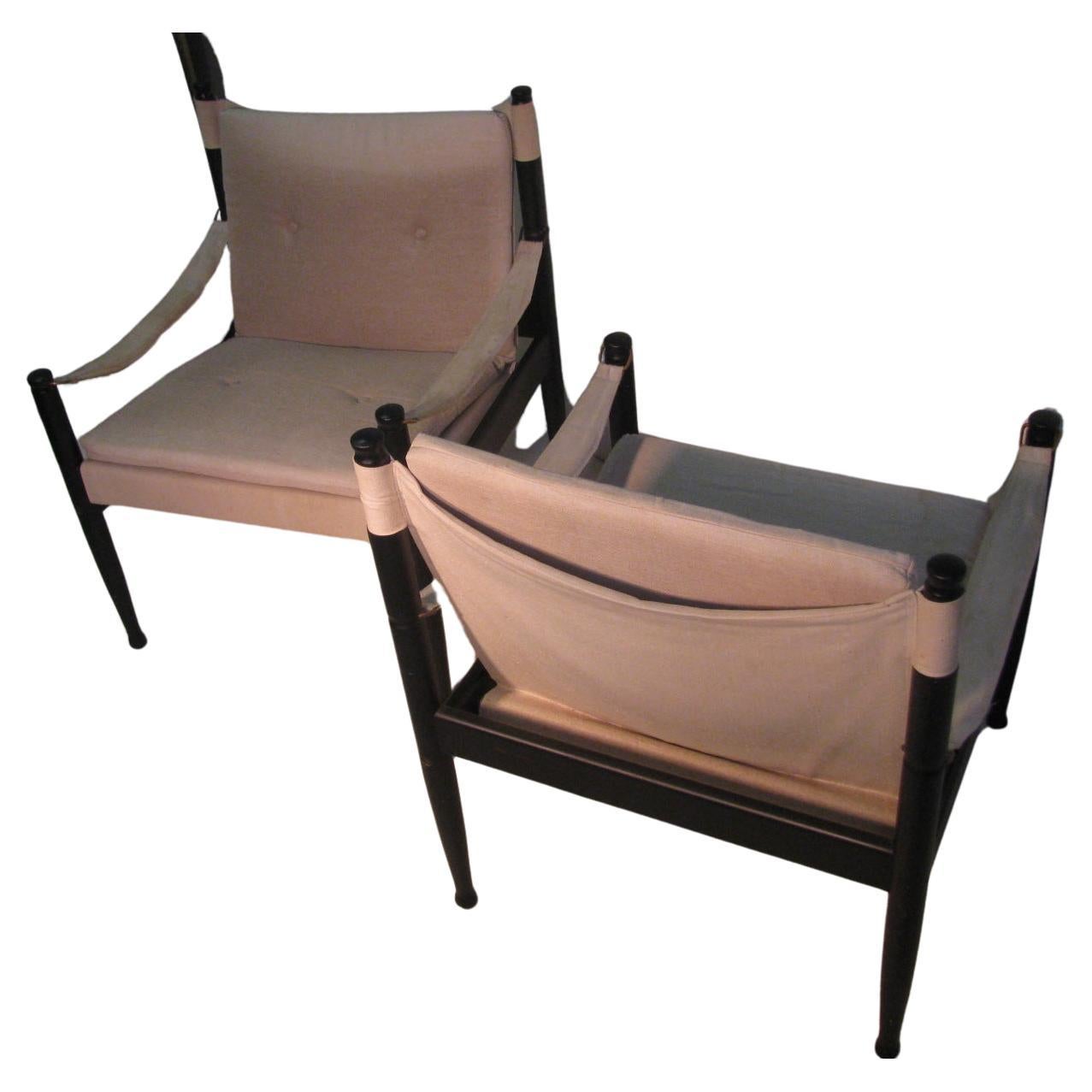 Scandinave moderne Paire de chaises longues de campagne Safari danoises modernes du milieu du siècle par Erik Worts en vente