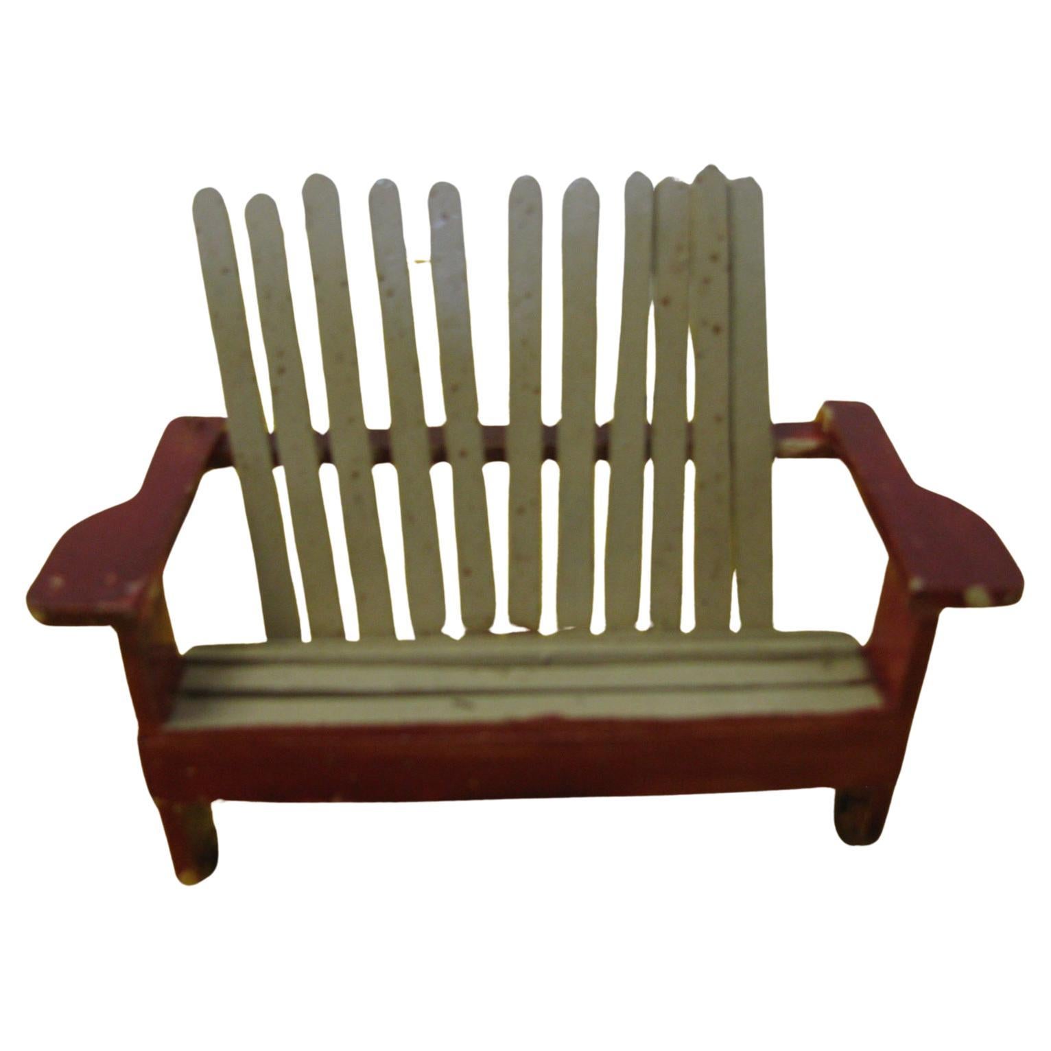 Wood Folk Art Adirondack Chairs with Table and Folding  Umbrella For Sale