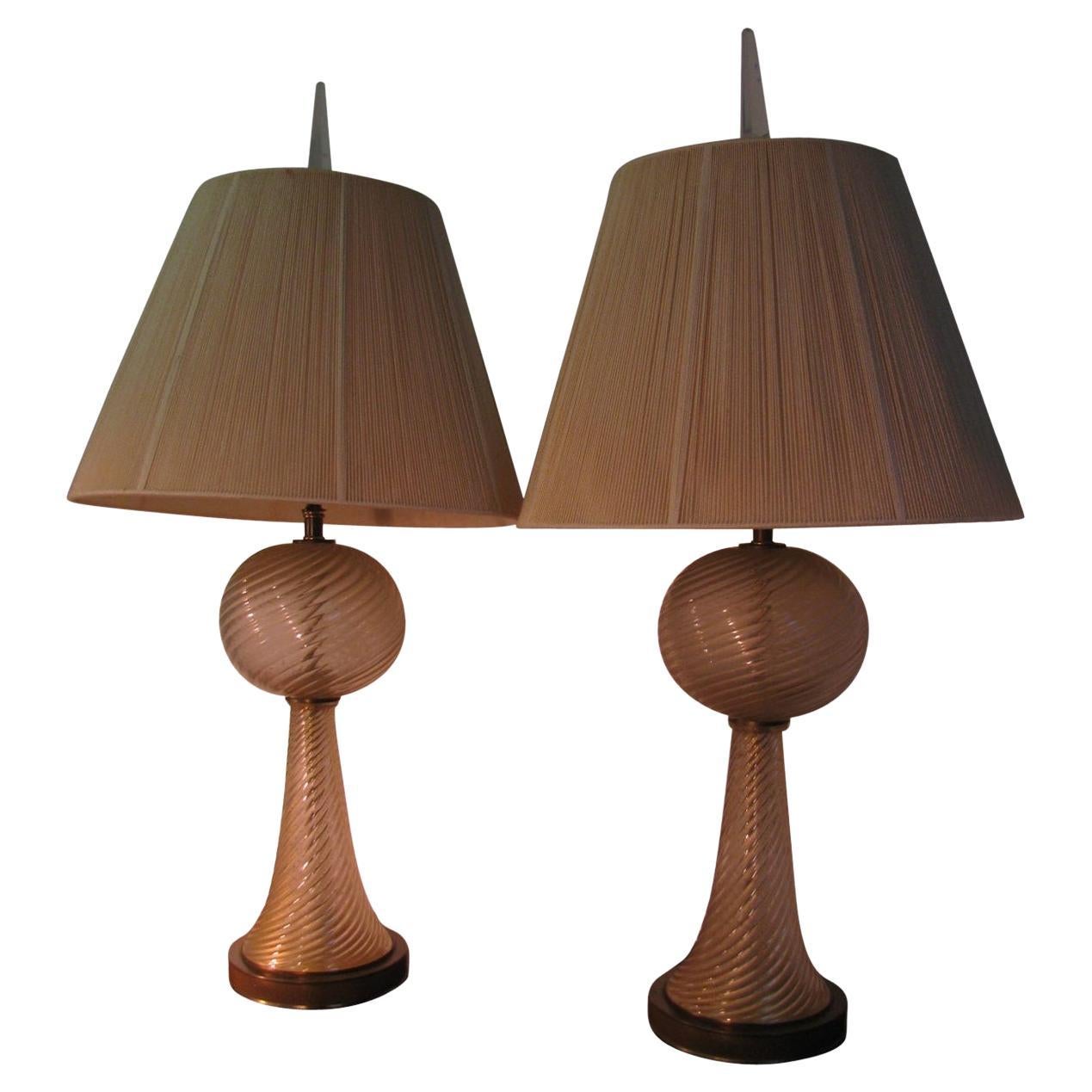 Pair Of Mid Century Modern Murano Barovier & Toso Table Lamps For Sale