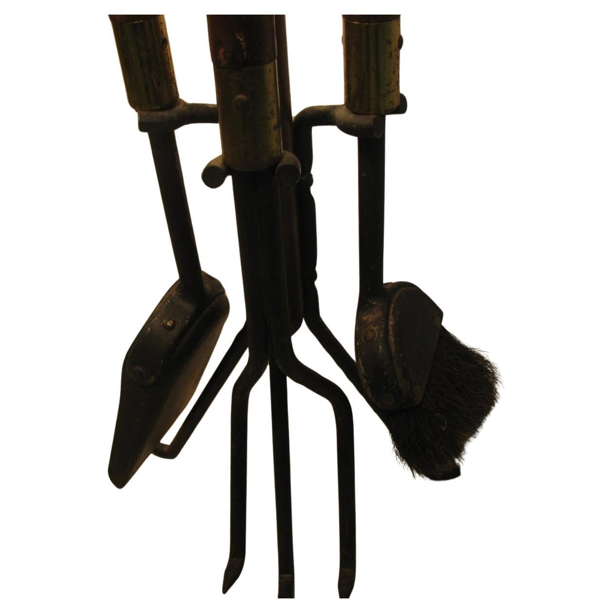 Mid-Century Modern Wood & Iron Fireplace Tool Set by Seymour In Good Condition For Sale In Port Jervis, NY