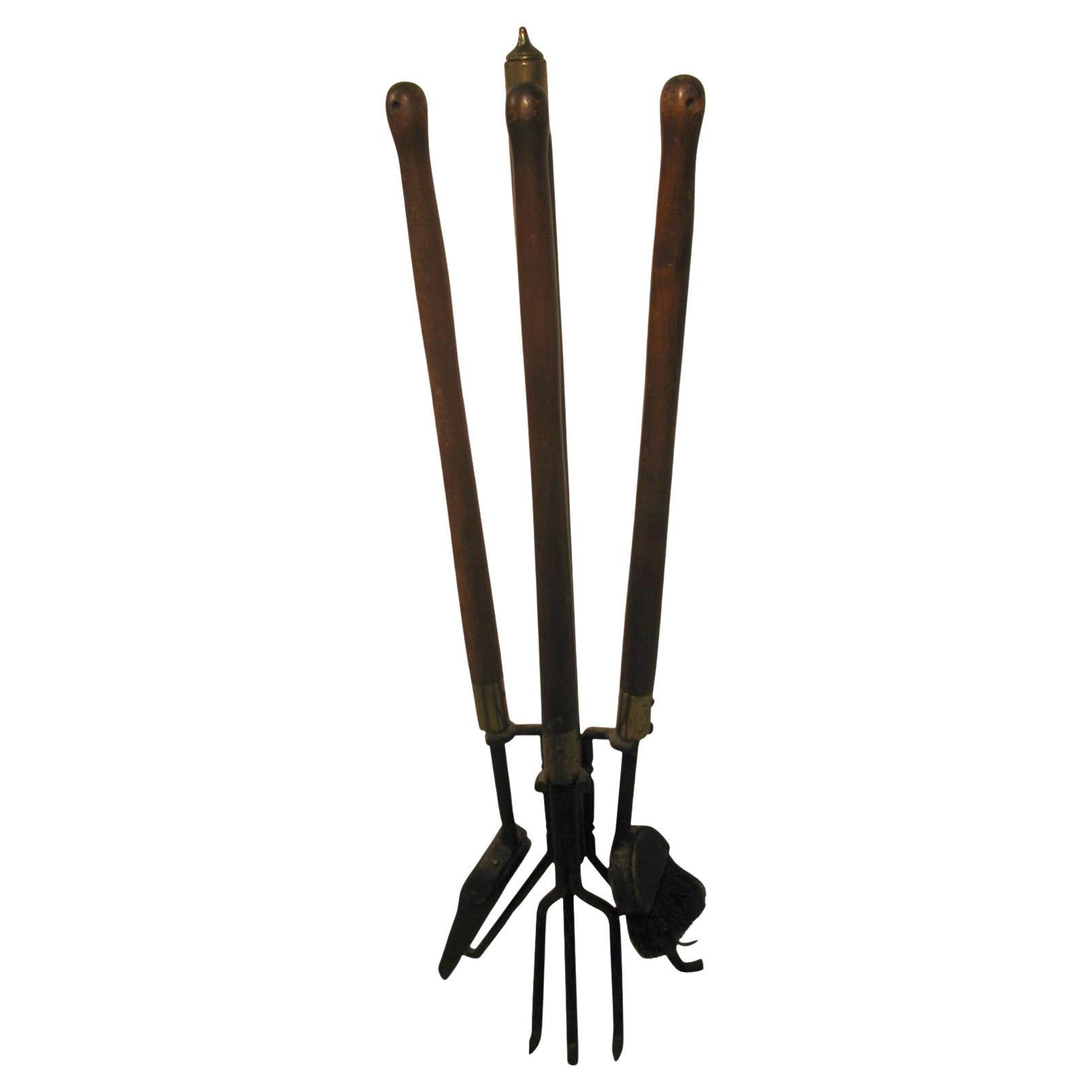 Mid-Century Modern Wood & Iron Fireplace Tool Set by Seymour